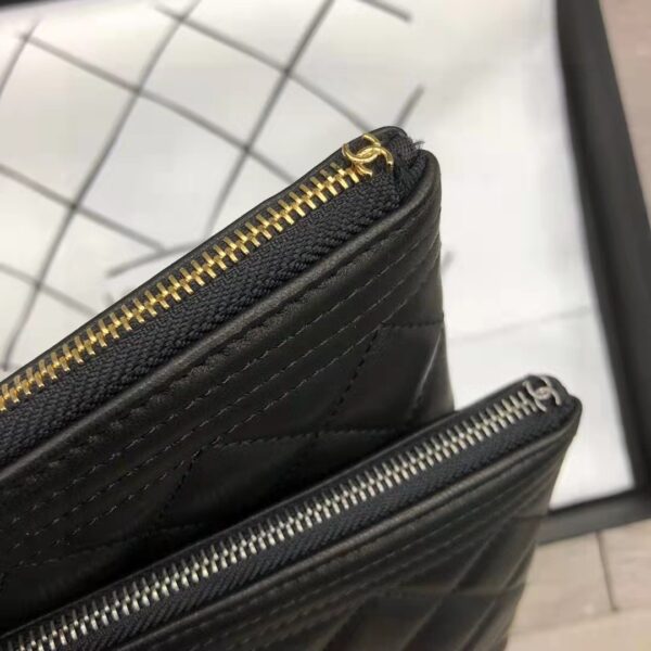 Chanel Unisex Boy Chanel Large Pouch in Lambskin Leather-Black (7)