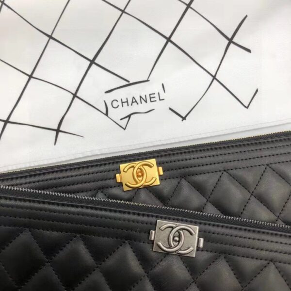 Chanel Unisex Boy Chanel Large Pouch in Lambskin Leather-Black (9)