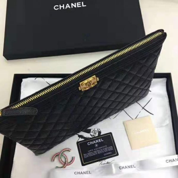 Chanel Unisex Boy Chanel Pouch in Lambskin Leather-Black (5)