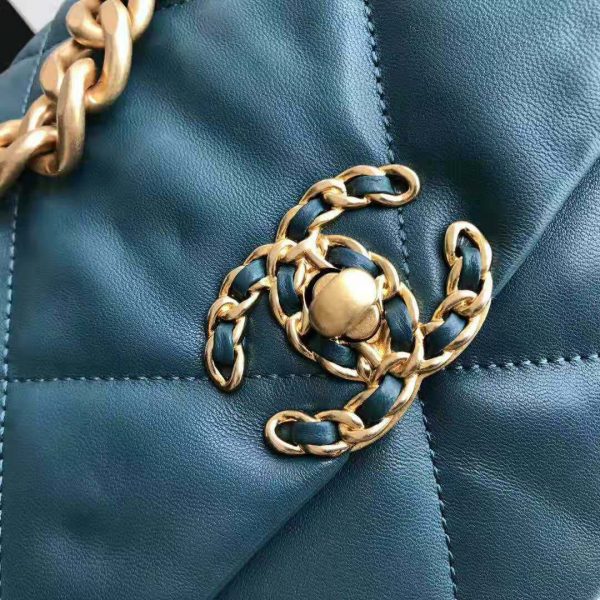 Chanel Women 19 Large Flap Bag in Goatskin Leather-Blue (4)