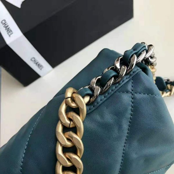 Chanel Women 19 Large Flap Bag in Goatskin Leather-Blue (6)