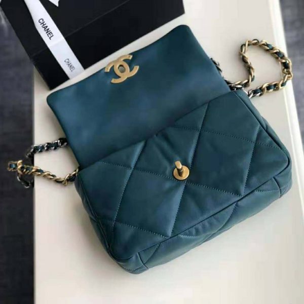 Chanel Women 19 Large Flap Bag in Goatskin Leather-Blue (8)