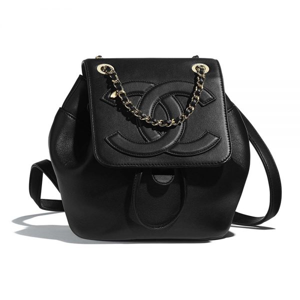 Chanel Women Backpack in Lambskin Leather-Black (1)
