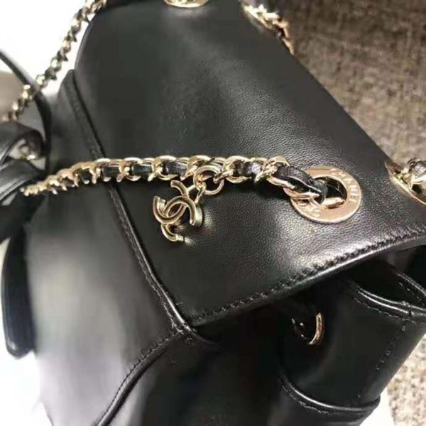Chanel Women Backpack in Lambskin Leather-Black (6)
