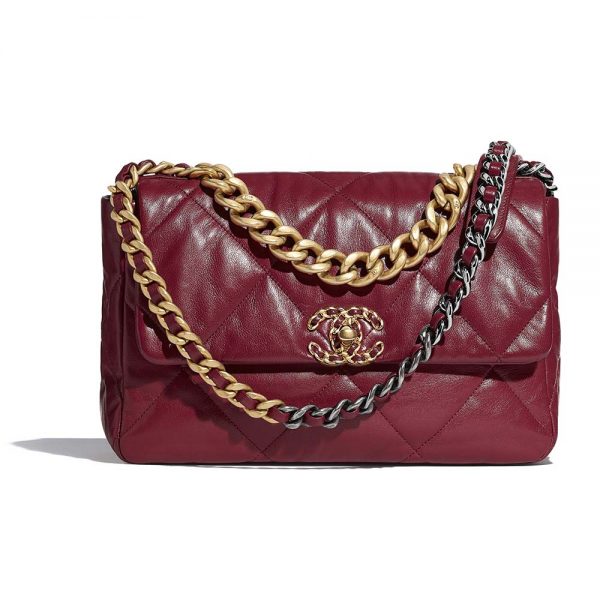 Chanel Women Chanel 19 Large Flap Bag in Goatskin Leather-Maroon (1)
