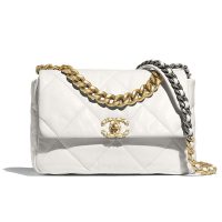 Chanel Women Chanel 19 Large Flap Bag in Goatskin Leather-White (1)
