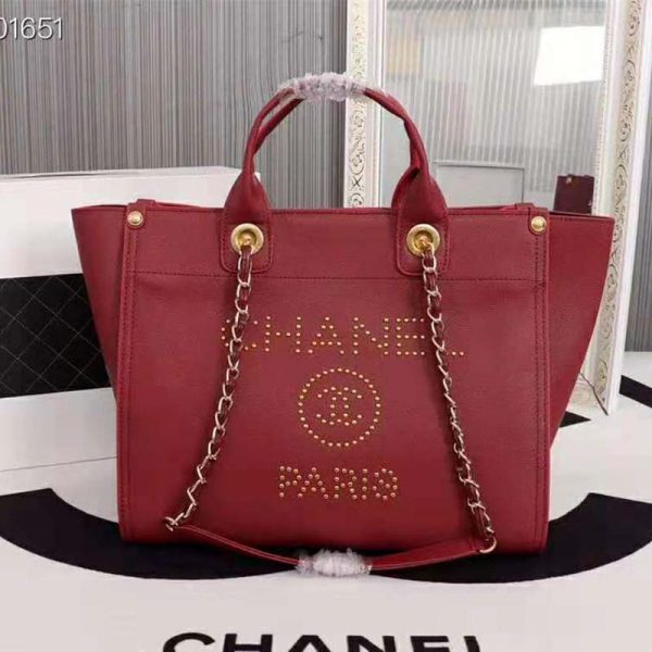 Chanel Women Chanel’s Large Tote Shopping Bag in Grained Calfskin Leather-Red (2)