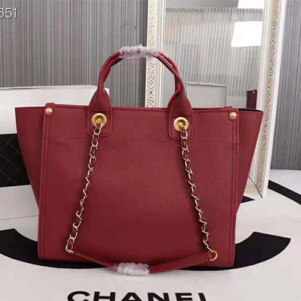 Chanel Women Chanel’s Large Tote Shopping Bag in Grained Calfskin Leather-Red (3)