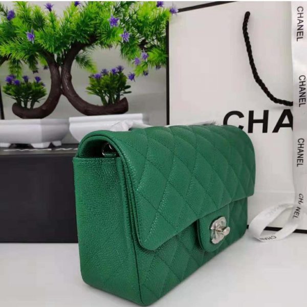 Chanel Women Classic Handbag in Lambskin Leather-Green (10)