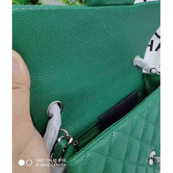 Chanel Women Classic Handbag in Lambskin Leather-Green (14)