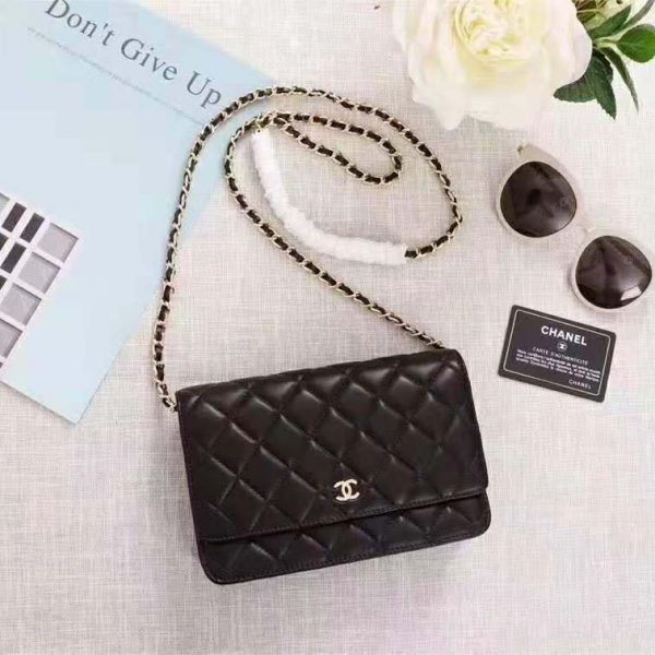 Chanel Women Classic Wallet On Chain in Lambskin Leather-Black (2)