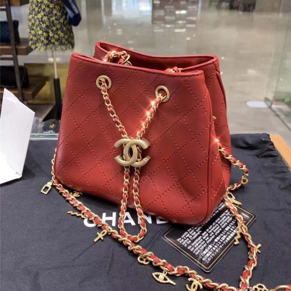 Chanel Women Drawstring Bag in Calfskin Leather-Maroon (1)