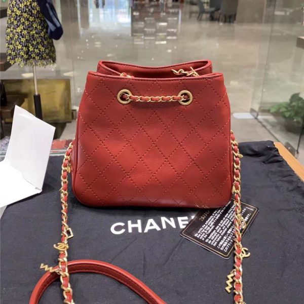 Chanel Women Drawstring Bag in Calfskin Leather-Maroon (3)