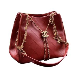 Chanel Women Drawstring Bag in Calfskin Leather-Maroon