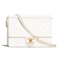 Chanel Women Flap Bag White Ringer Pearl in Goatskin Leather (1)