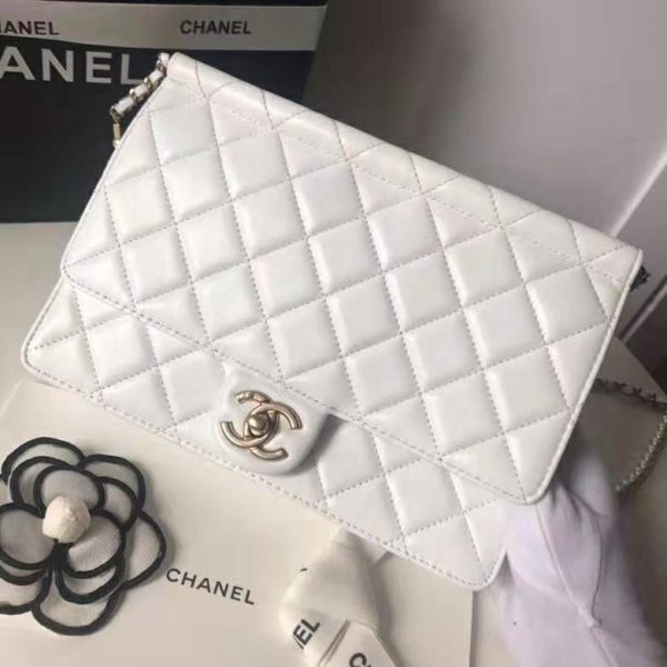 Chanel Women Flap Bag White Ringer Pearl in Goatskin Leather (3)