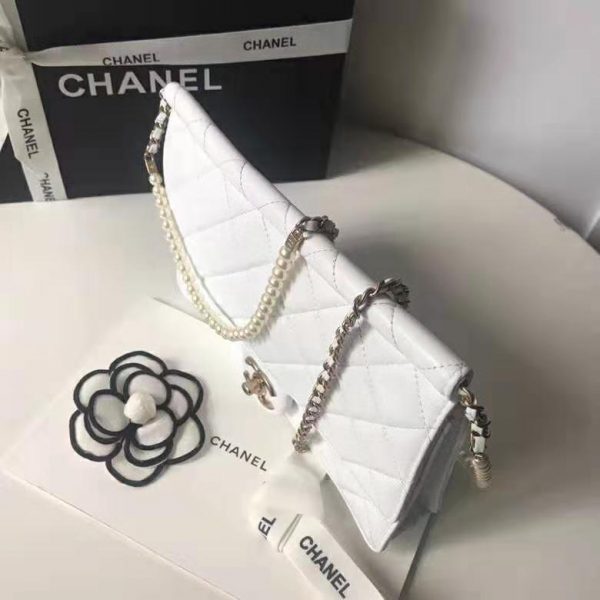 Chanel Women Flap Bag White Ringer Pearl in Goatskin Leather (4)