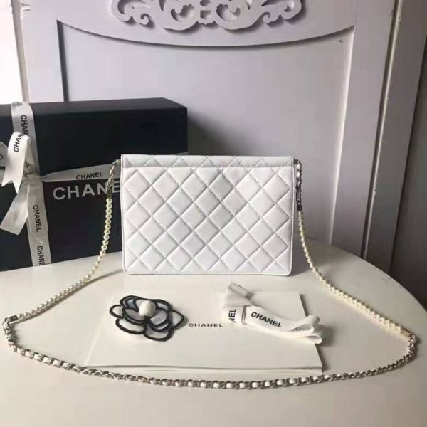 Chanel Women Flap Bag White Ringer Pearl in Goatskin Leather (5)