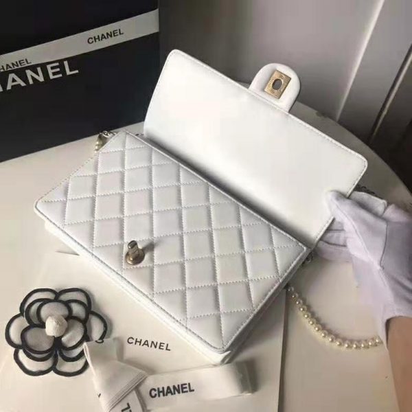 Chanel Women Flap Bag White Ringer Pearl in Goatskin Leather (7)