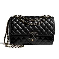 Chanel Women Flap Bag in Metallic Lambskin Leather-Black (1)