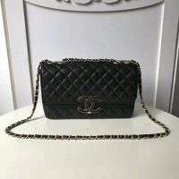 Chanel Women Flap Bag in Metallic Lambskin Leather-Black (1)