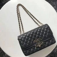 Chanel Women Flap Bag in Metallic Lambskin Leather-Black (1)