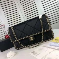Chanel Women Flap Bag in Satin Leather-Black (1)