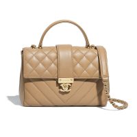 Chanel Women Flap Bag with Top Handle in Calfskin-Sandy (1)