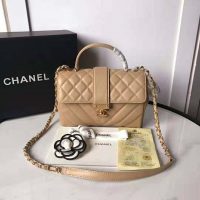 Chanel Women Flap Bag with Top Handle in Calfskin-Sandy (1)