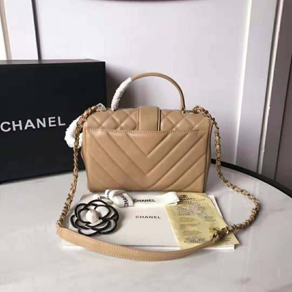 Chanel Women Flap Bag with Top Handle in Calfskin-Sandy (4)
