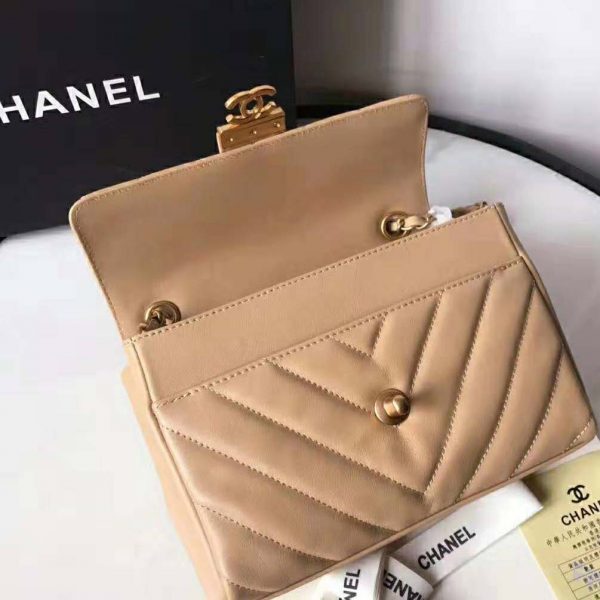 Chanel Women Flap Bag with Top Handle in Calfskin-Sandy (7)
