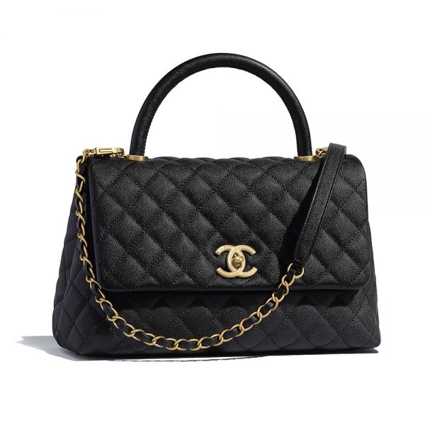 Chanel Women Flap Bag with Top Handle in Grained Calfskin Leather-Black (1)