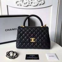 Chanel Women Flap Bag with Top Handle in Grained Calfskin Leather-Black (1)