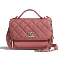 Chanel Women Flap Bag with Top Handle in Grained Calfskin Leather-Pink (1)