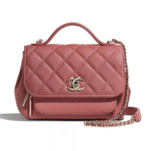 Chanel Women Flap Bag with Top Handle in Grained Calfskin Leather-Pink