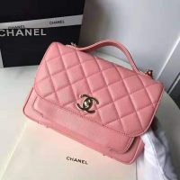 Chanel Women Flap Bag with Top Handle in Grained Calfskin Leather-Pink (1)