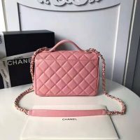 Chanel Women Flap Bag with Top Handle in Grained Calfskin Leather-Pink (1)