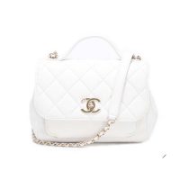 Chanel Women Flap Bag with Top Handle in Grained Calfskin Leather-White (2)