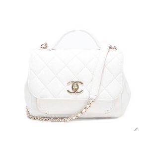 Chanel Women Flap Bag with Top Handle in Grained Calfskin Leather-White