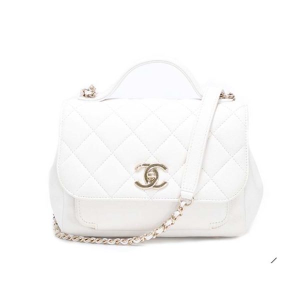 Chanel Women Flap Bag with Top Handle in Grained Calfskin Leather-White (2)