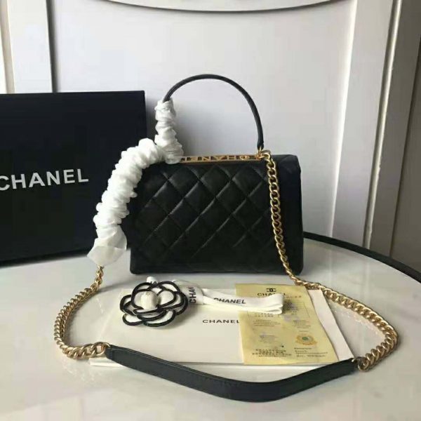 Chanel Women Flap Bag with Top Handle in Lambskin-Black (5)
