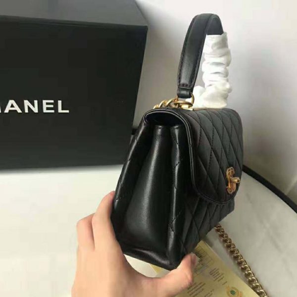 Chanel Women Flap Bag with Top Handle in Lambskin-Black (8)