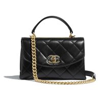 Chanel Women Flap Bag with Top Handle in Lambskin Leather-Black (1)