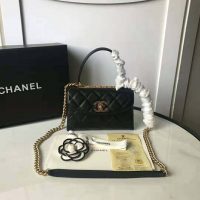 Chanel Women Flap Bag with Top Handle in Lambskin Leather-Black (1)