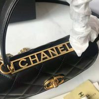 Chanel Women Flap Bag with Top Handle in Lambskin Leather-Black (1)