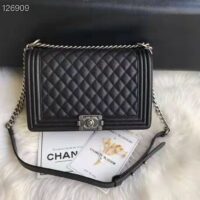 Chanel Women Large Boy Chanel Handbag in Calfskin Leather-Black (1)