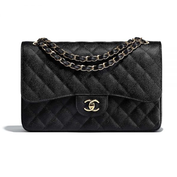 Chanel Women Large Classic Handbag in Grained Calfskin Leather-Black (1)