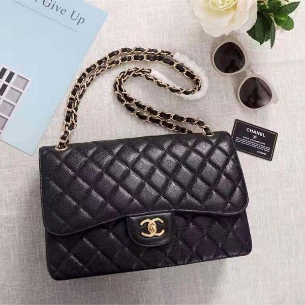 Chanel Women Large Classic Handbag in Grained Calfskin Leather-Black (2)