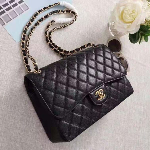 Chanel Women Large Classic Handbag in Grained Calfskin Leather-Black (4)