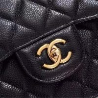 Chanel Women Large Classic Handbag in Grained Calfskin Leather-Black (1)